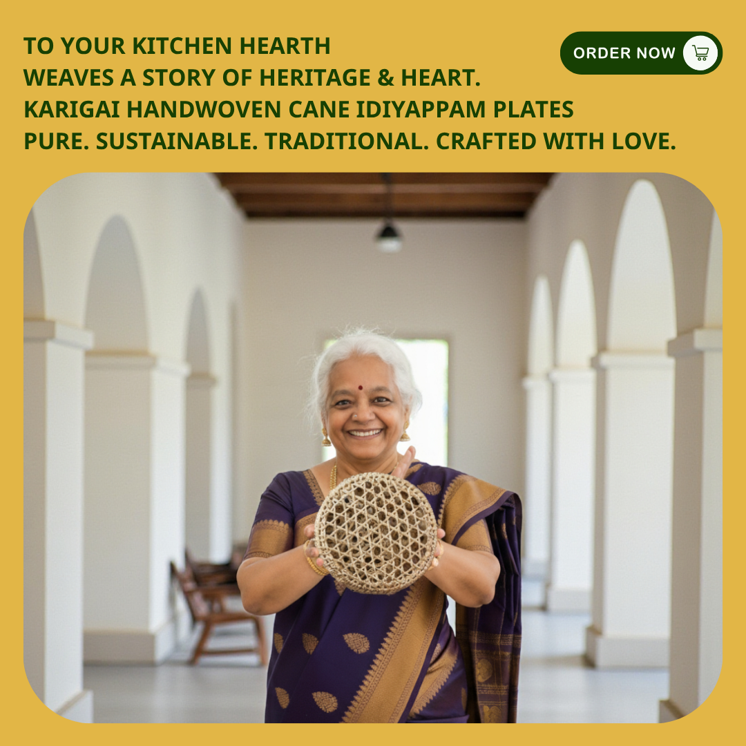 Handwoven cane Idiyappam Plates set of 2